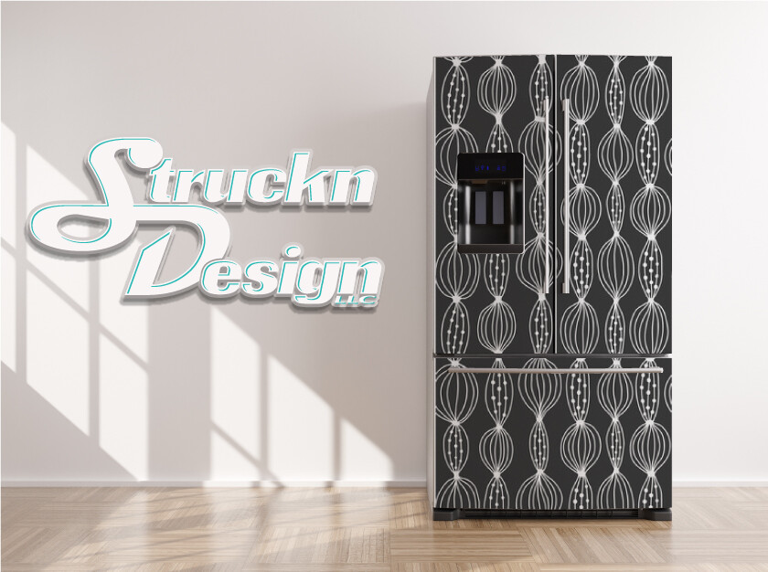 Black White Wave Flower Pattern Fridge Freezer Wrap Side Door Vinyl Decal