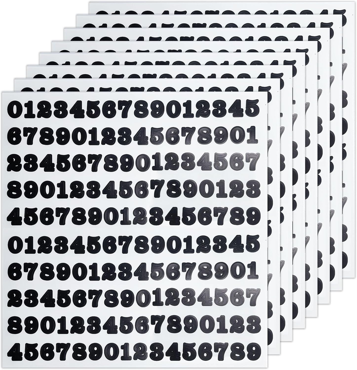 Self-Adhesive Waterproof Vinyl Number Stickers – 1/2 Inch, 8 Black Sheets