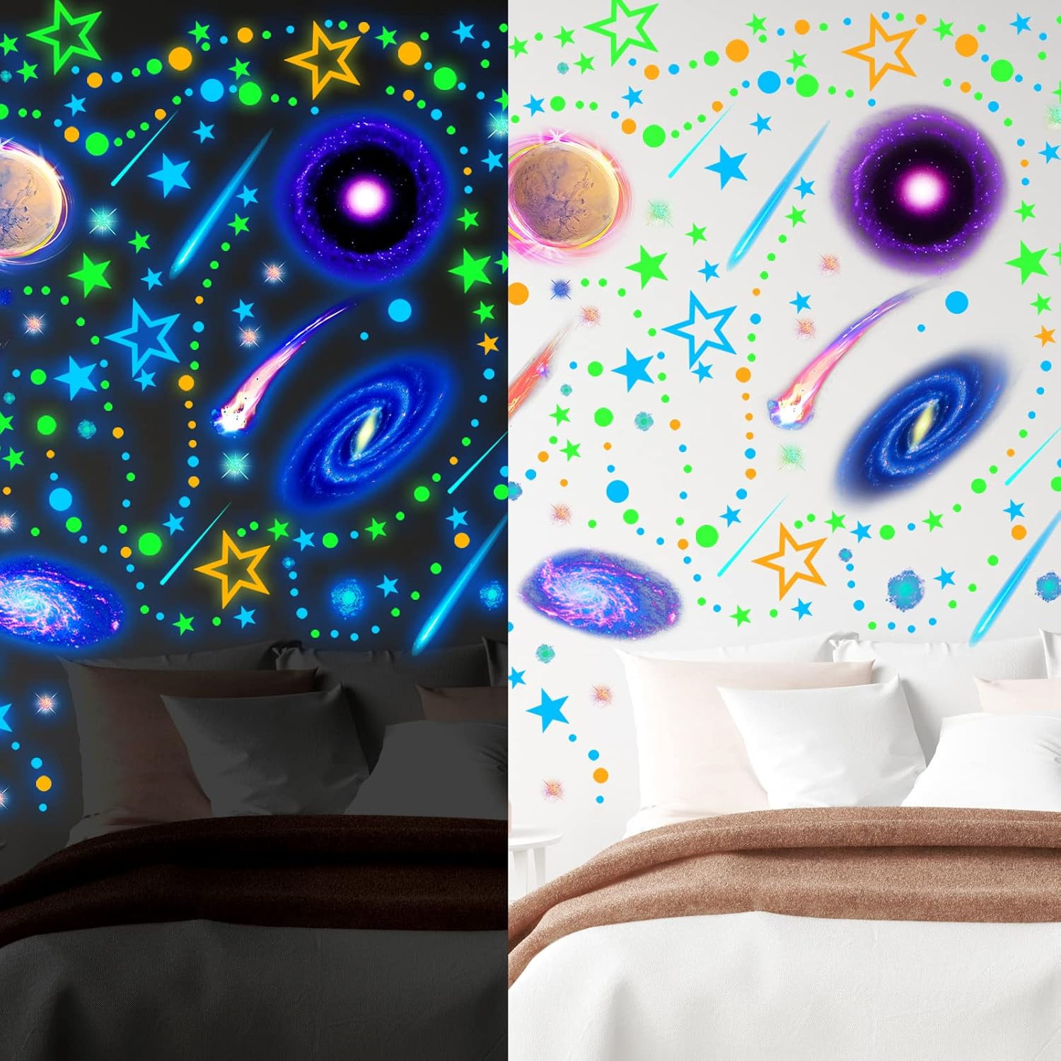 495PCS Luminous Moon & Star Wall Stickers, Glow in The Dark Solar System Decals