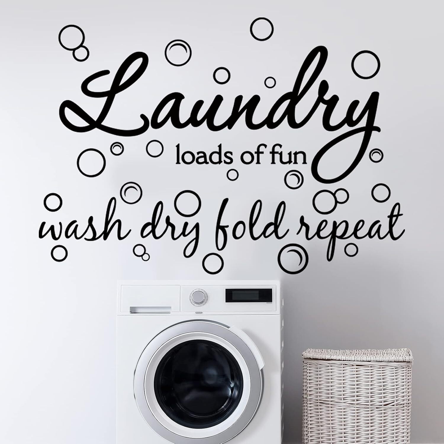 Laundry Room Vinyl Wall Decal Bubble Sticker Saying Loads of Black
