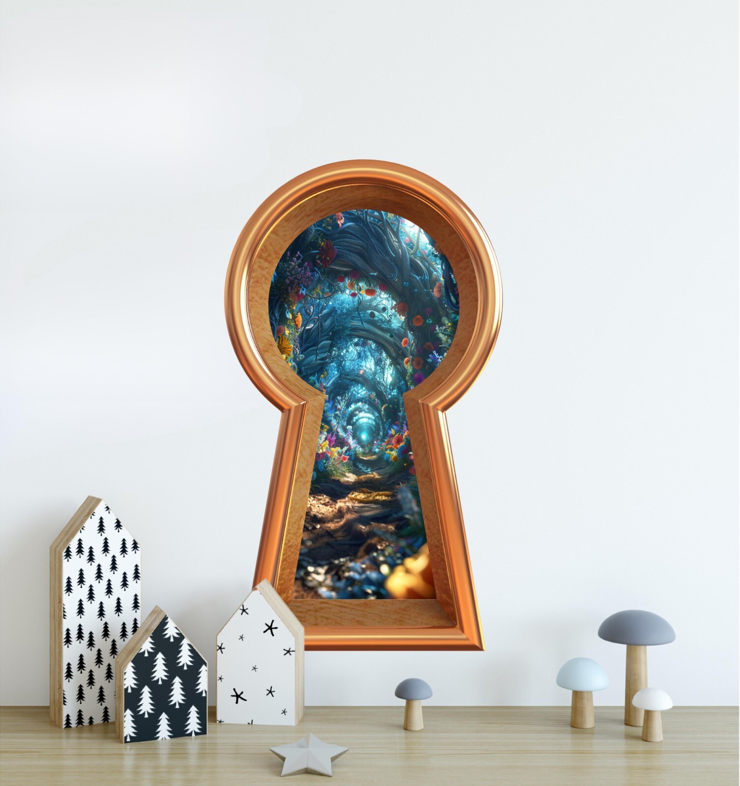 3D Keyhole Removable Wall Decal Sticker – Flower Path Through The Rabbit Hole
