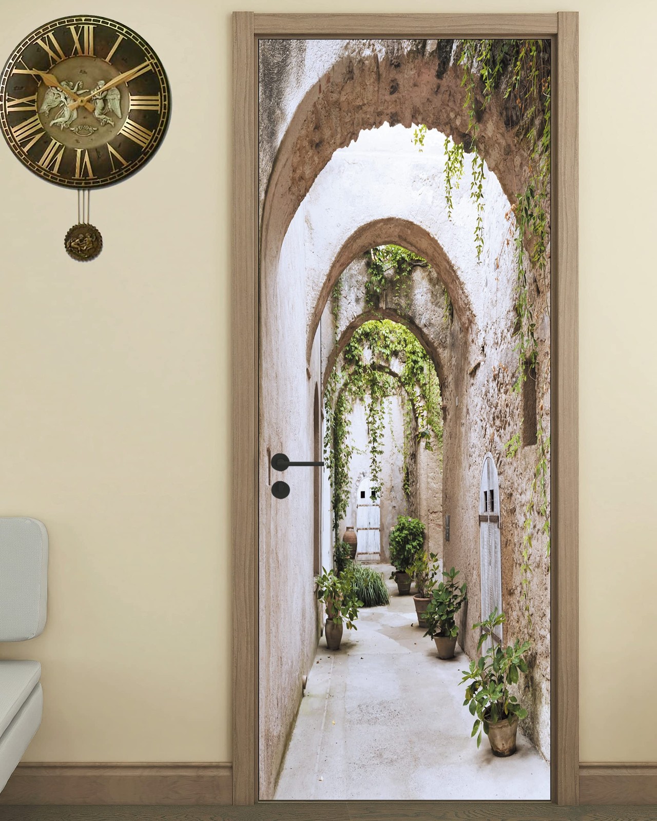 FLFK 3D Door Mural – Arch-Shaped Corridor Peel & Stick Door Wallpaper, Remova…