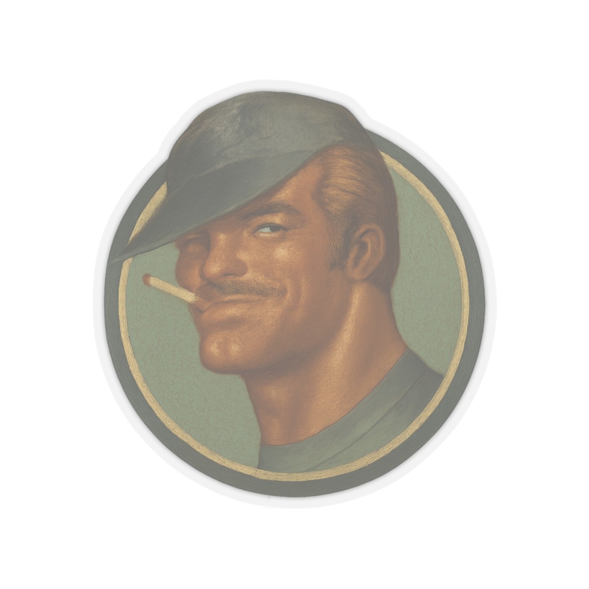 Tom of Finland Baseball Cap Cameo w Cigarette Kiss-Cut Sticker Gay Leather Men