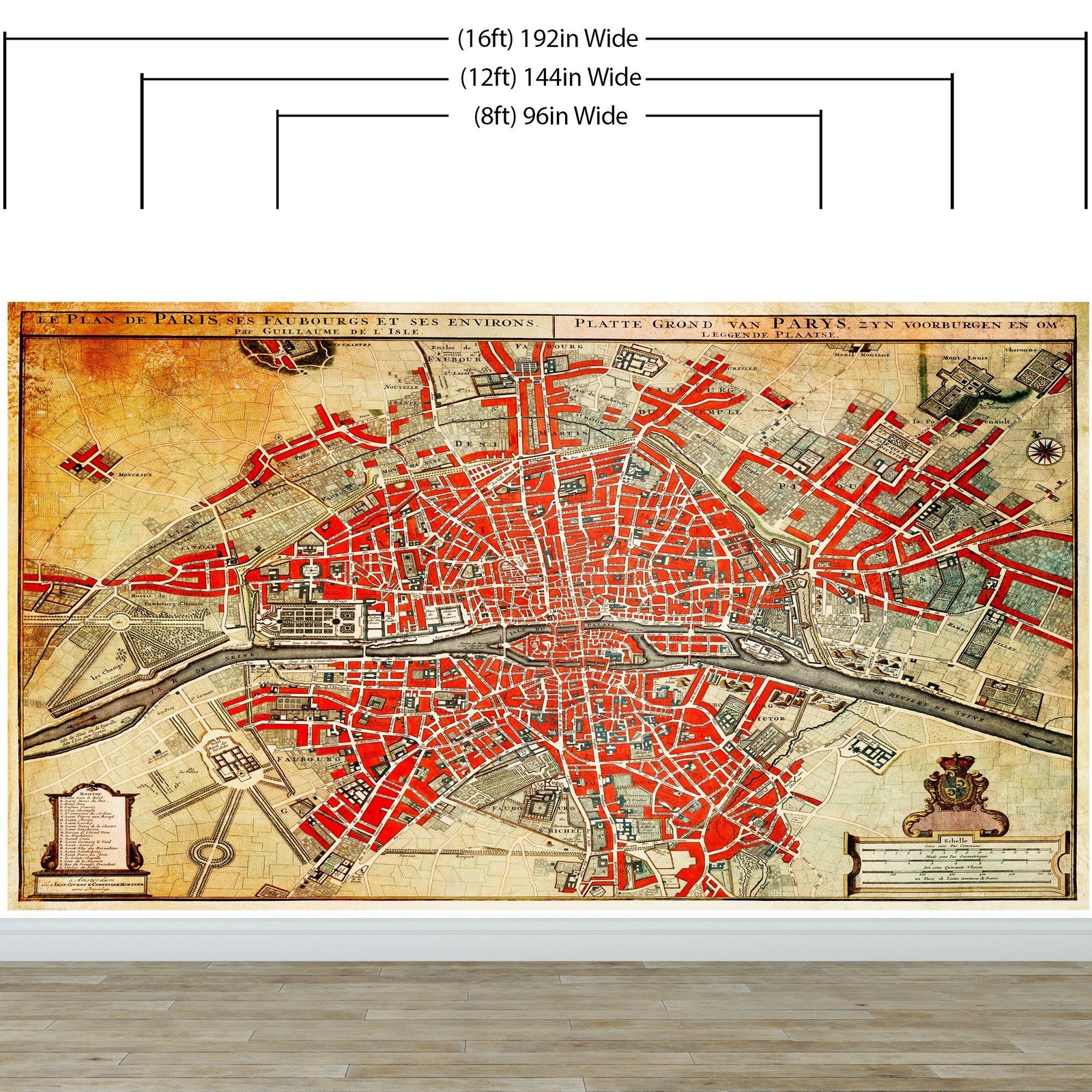 Vintage Map of Paris Wall Mural. Plattegrond van Parijs (ca. 1721–1774) by Guill