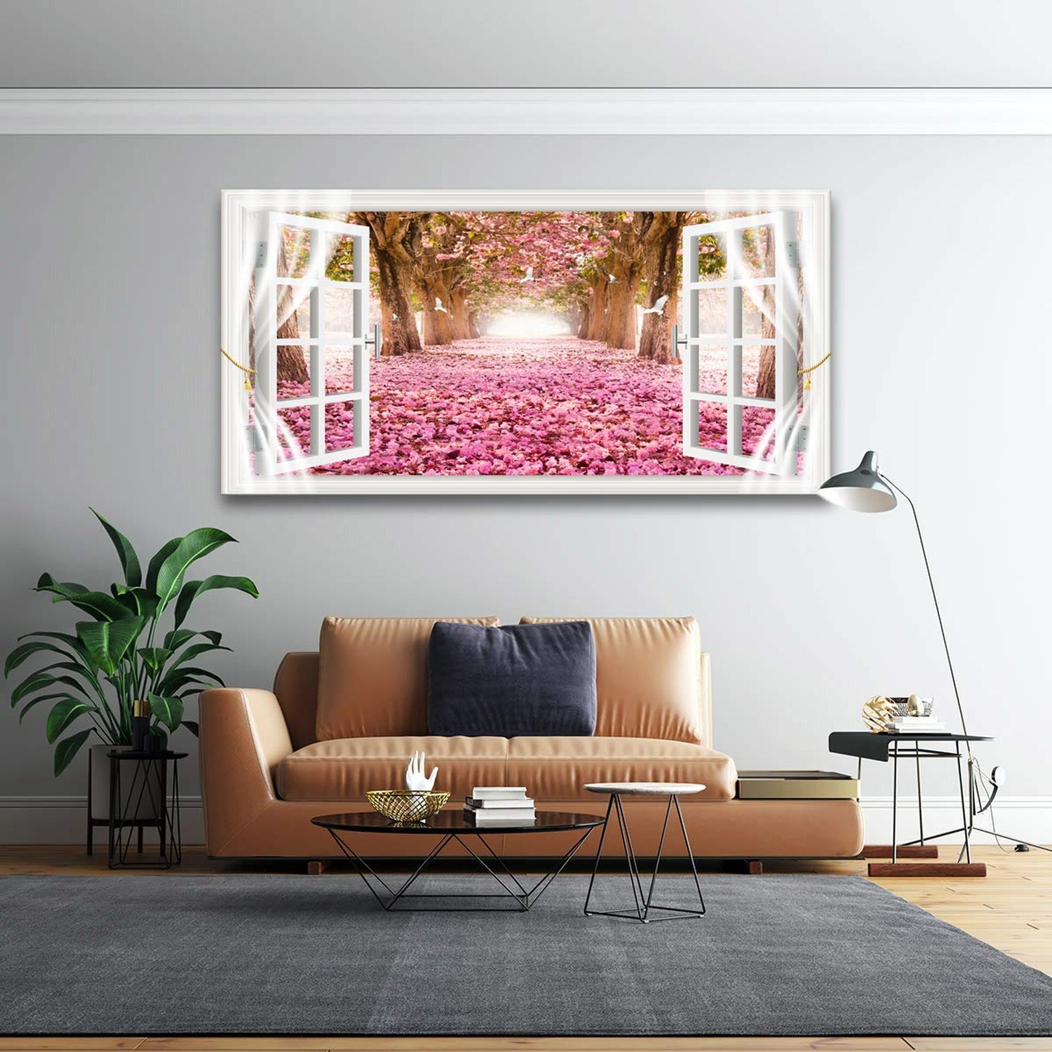 AH40174 Wall Art CanvasTrees and Pink Rose Paintings Printed Pictures Stretch…