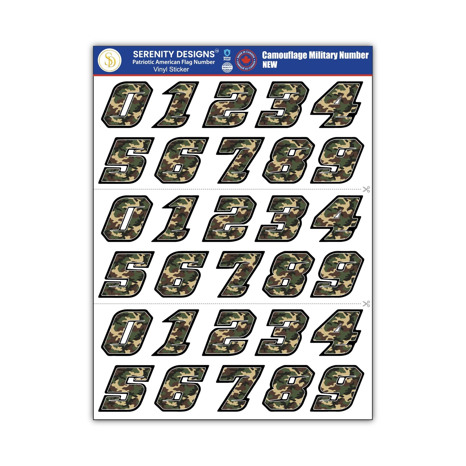 Camo Number Stickers 09 Waterproof Vinyl Decals for Helmets and Mailboxes