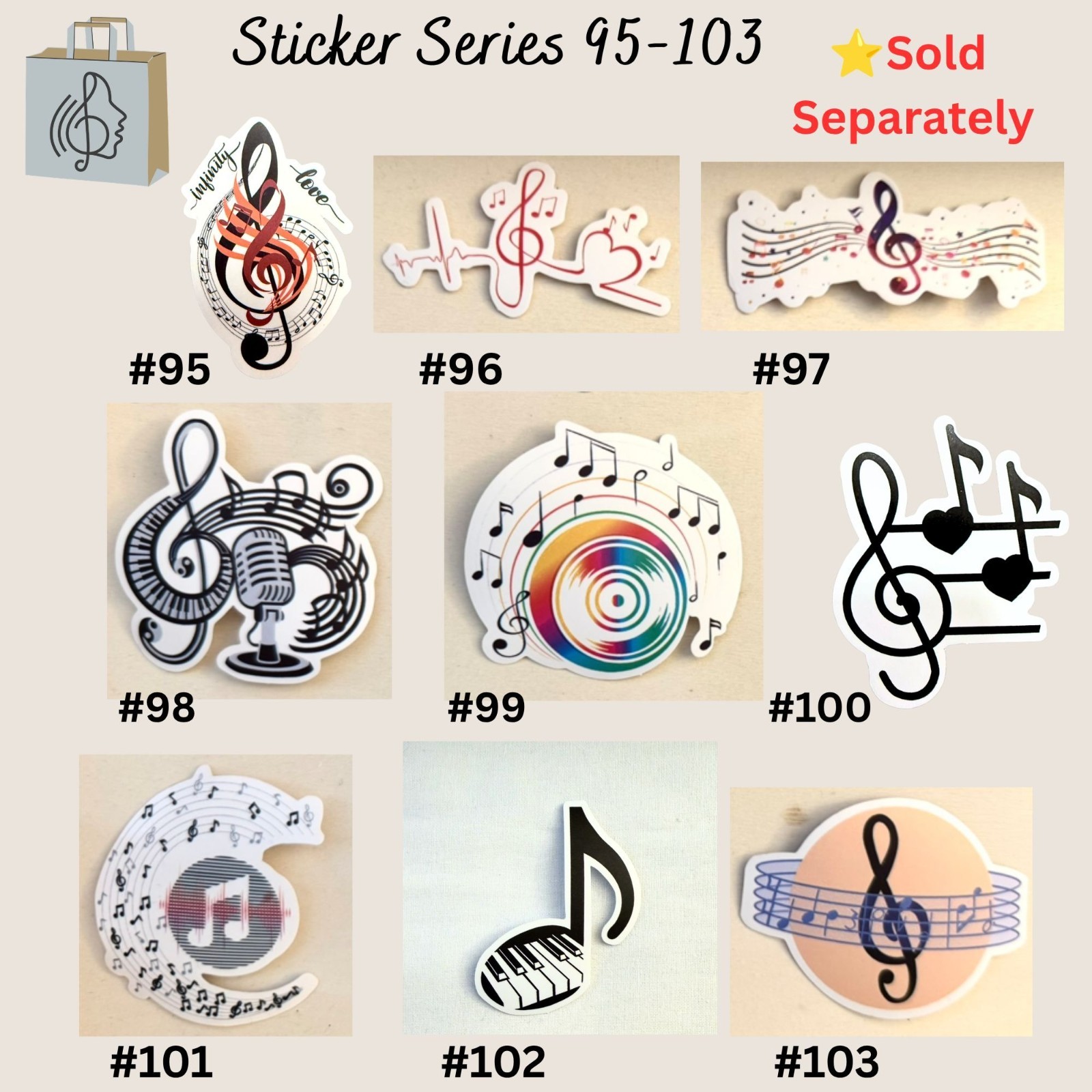 Rainbow Record Music Notes Treble Clef Waterproof Vinyl Sticker No99