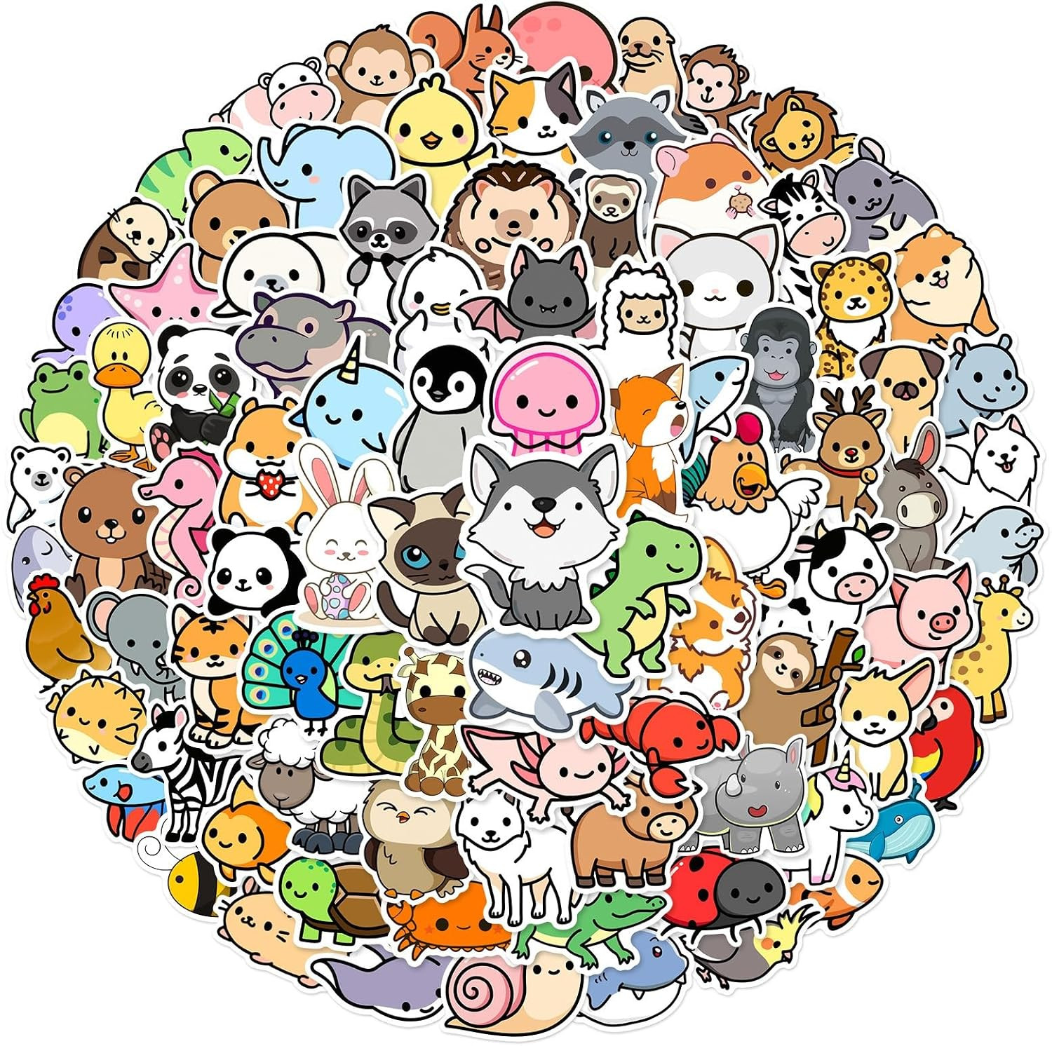 Cute Animal Stickers for Kids, 100pcs Cartoon Animals Vinyl Stickers Pack | Wate