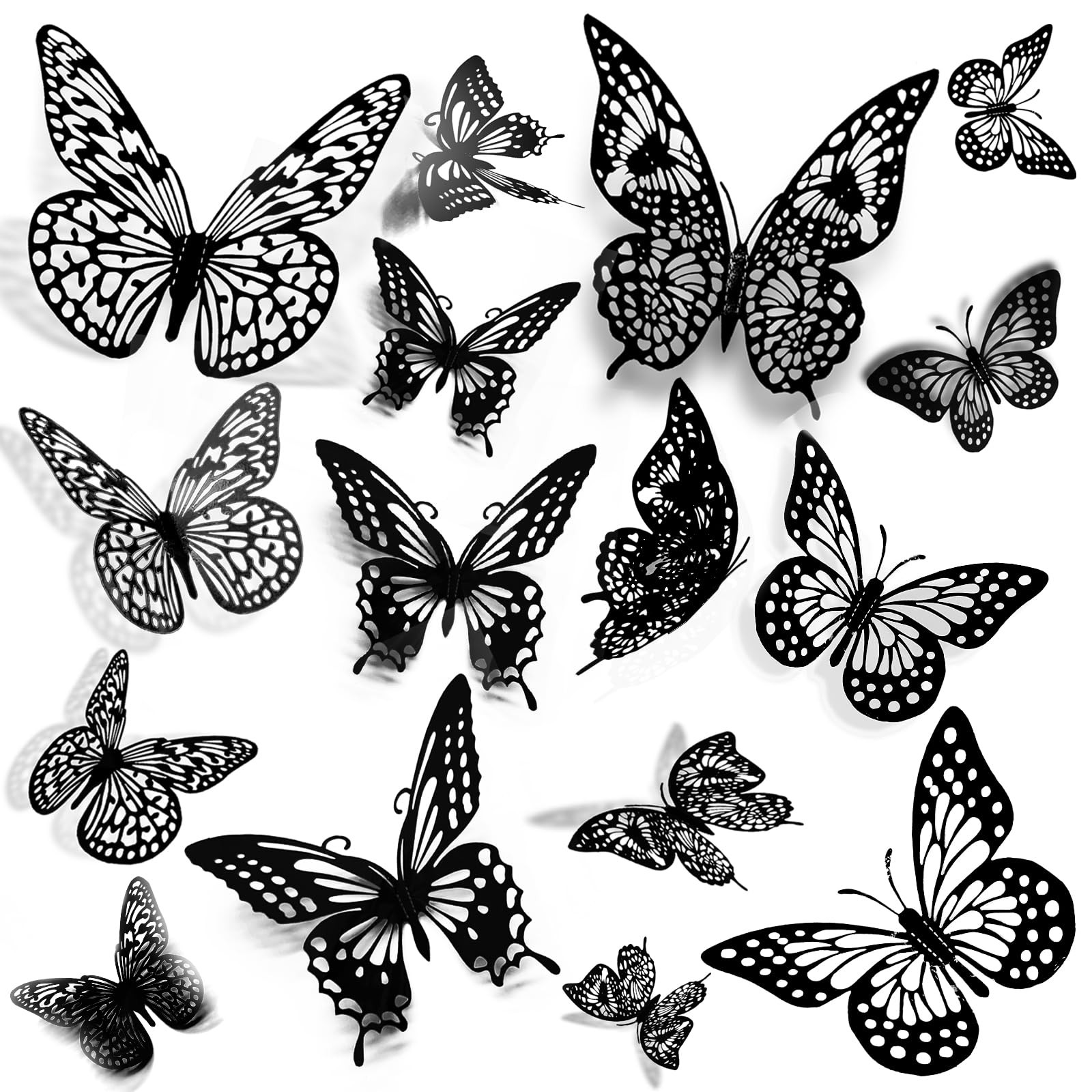 3D Black Butterfly Wall Stickers – 48 Pcs with 4 Styles & 3 Sizes, Removable …