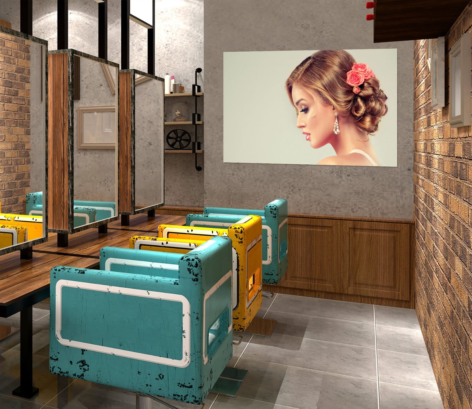 3D Rose Woman O163 Salon Barber Shop Wall Stickers Vinyl Wallpaper Murals Fay