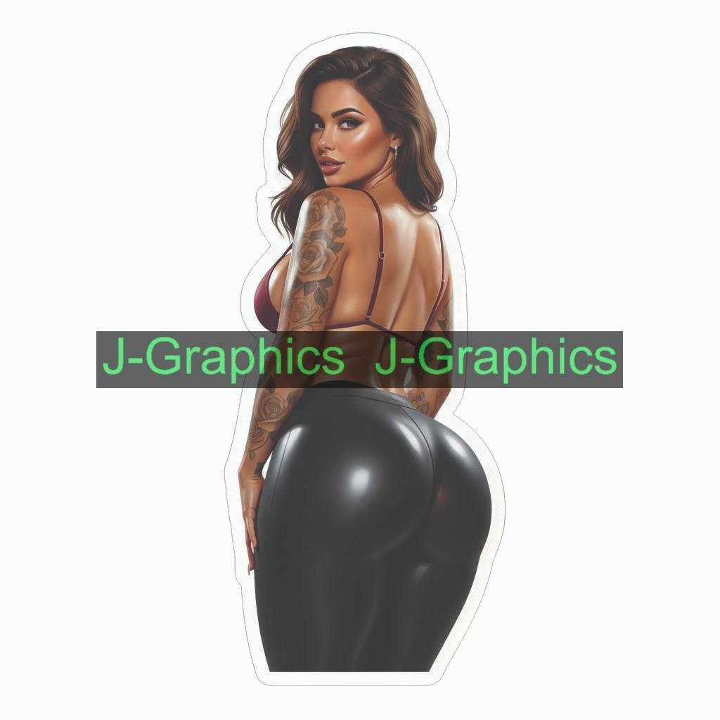 Pinup girl push sticker vinyl decal corset busty cheeky sexy seductive DDDD