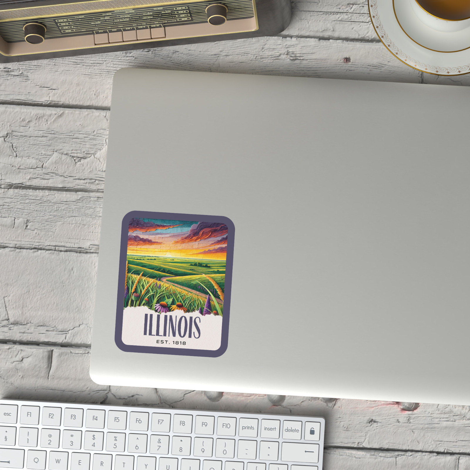 Illinois State Sticker, Paper Collage Look, Midwest Great Plains Vinyl Decal
