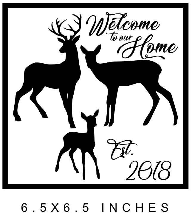 DEER FAMILY EST DATE CUSTOM MADE VINYL DIE CUT DECAL FOR 8″ GLASS CRAFT BLOCK