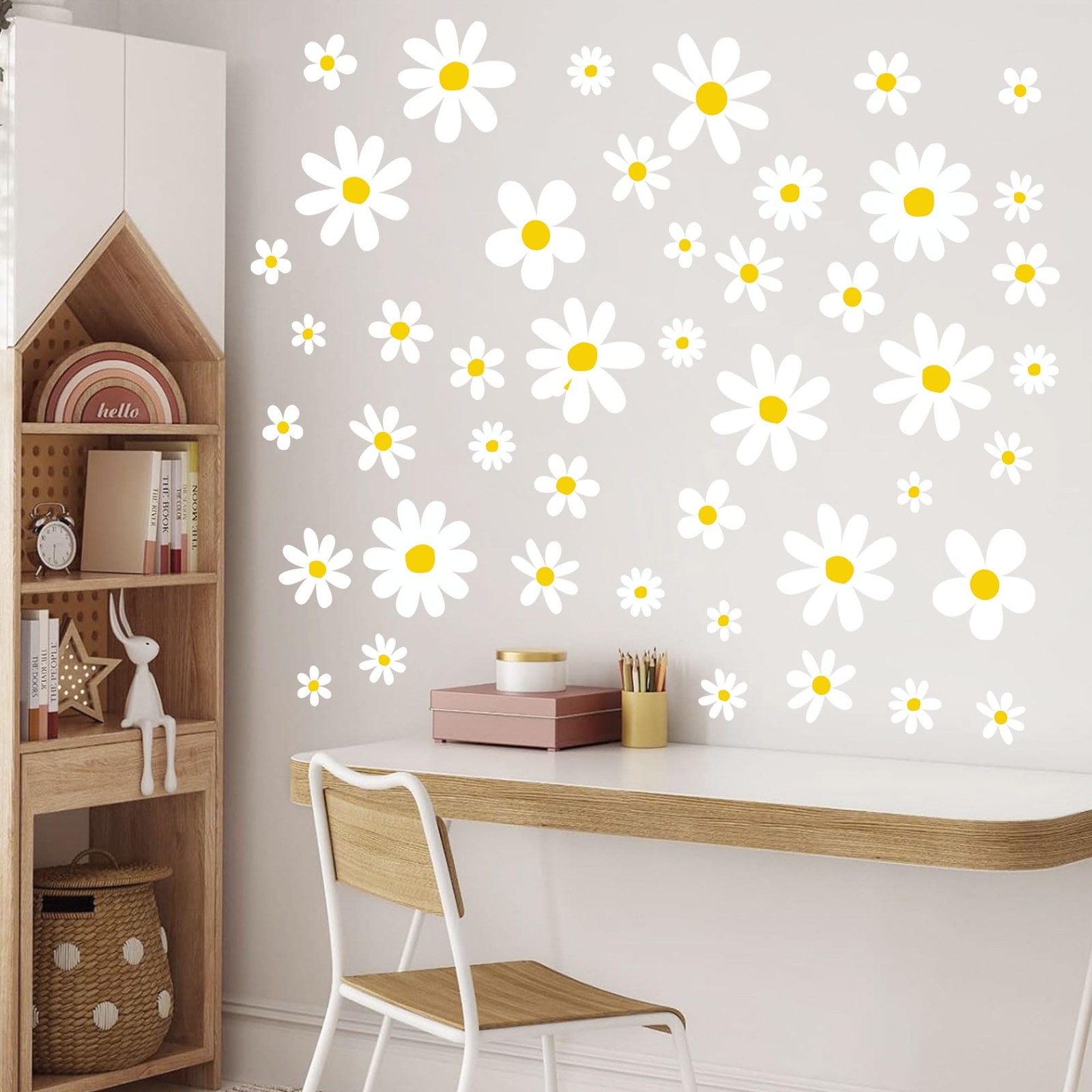 12 Sheets Daisy Wall Decals Boho Flower Wall Stickers Cute Girls Room Decor P…