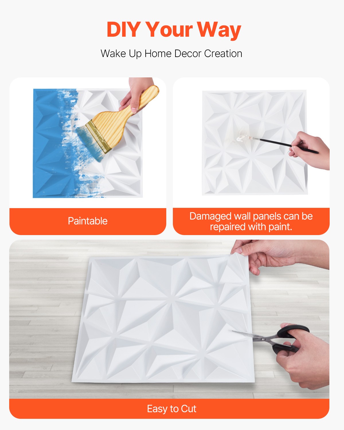 33 Pack White 3D Wall Panels Decorative PVC Tile 11.81″ X 11.81″ Diamond Design