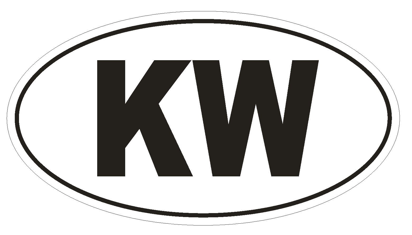 KW Kuwait Country Code Oval Bumper Sticker or Helmet Sticker D1040