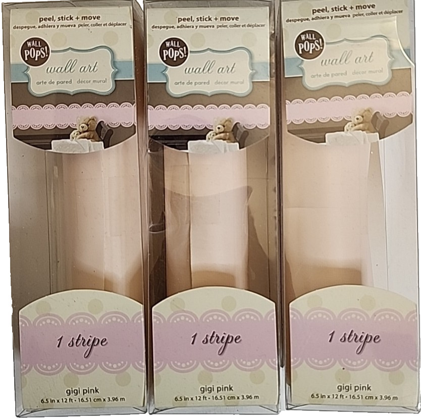 WallPops! Stripe Wall Decals GiGi Pink 6.5in x 12ft 3 Pack Peel Stick