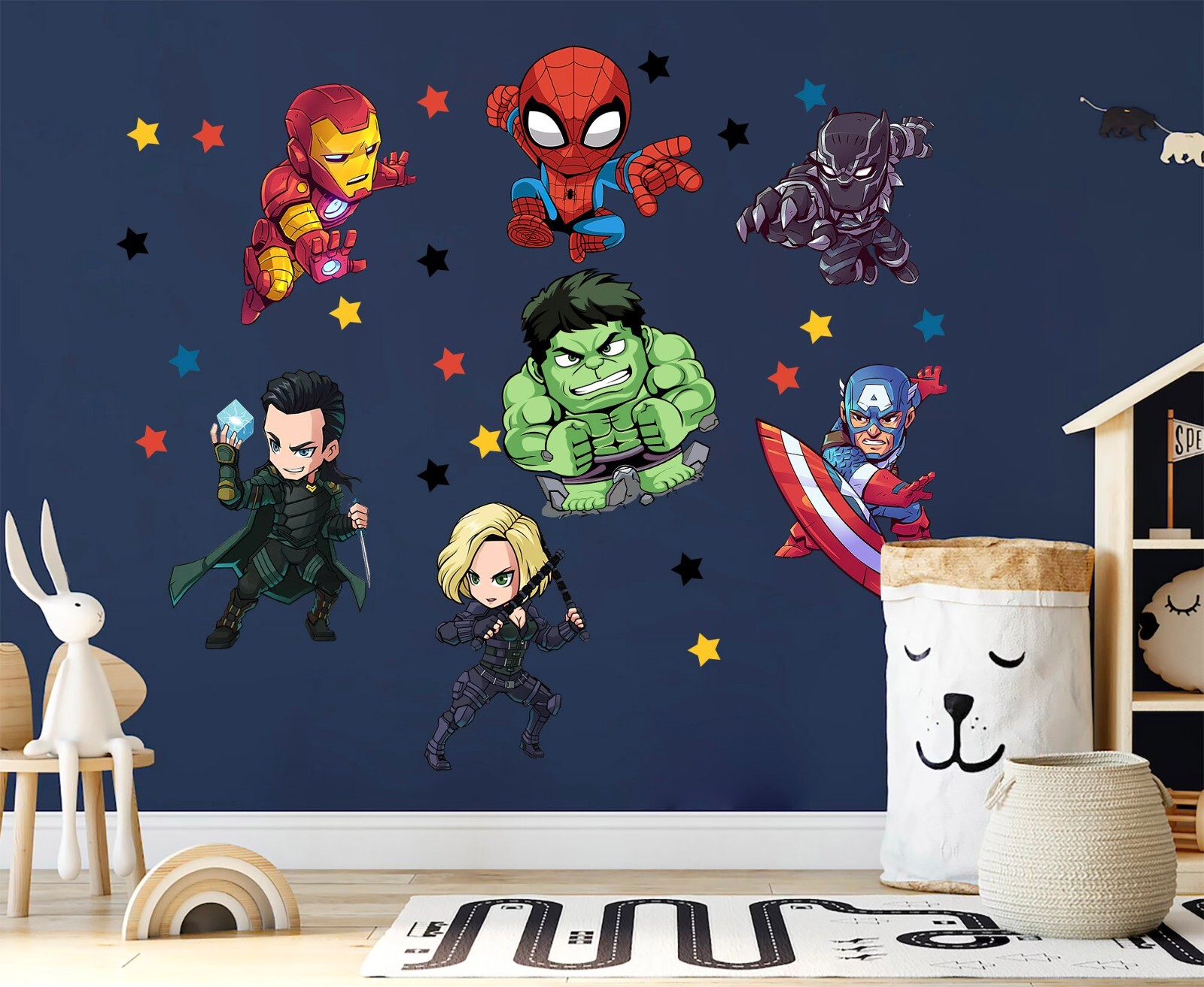 Avengers Superhero Hulk Spiderman Iron Man Captain America Wall Decal Sticker