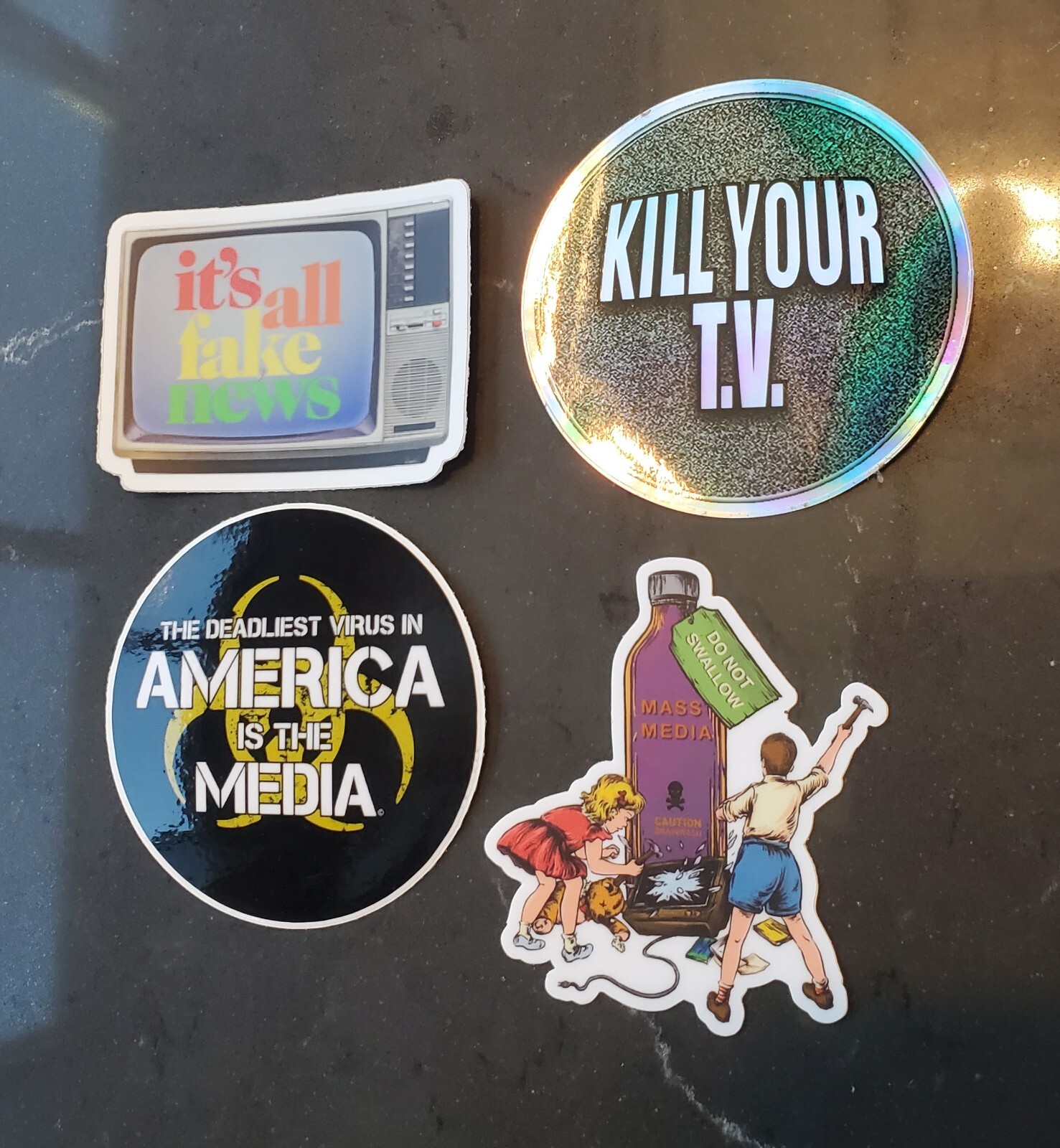 FAKE NEWS OPERATION MOCKINGBIRD STICKERS (4) VARIETY PACK WORLDWIDE 🌐 SHIPPING