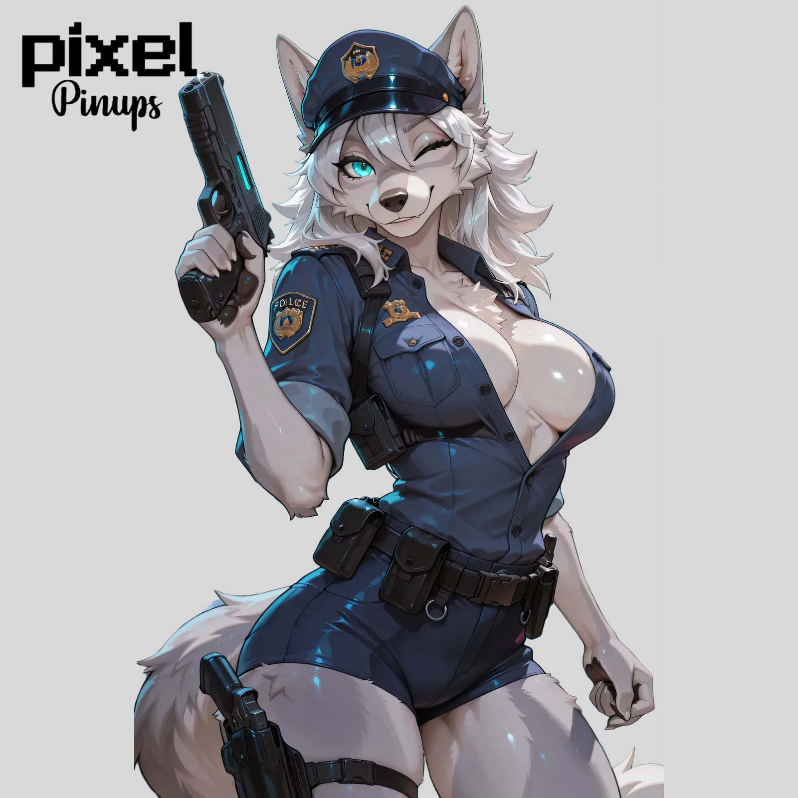 Skady Sexy Police Wolf Girl 5.1″ Vinyl Sticker | Thick Furry Waifu