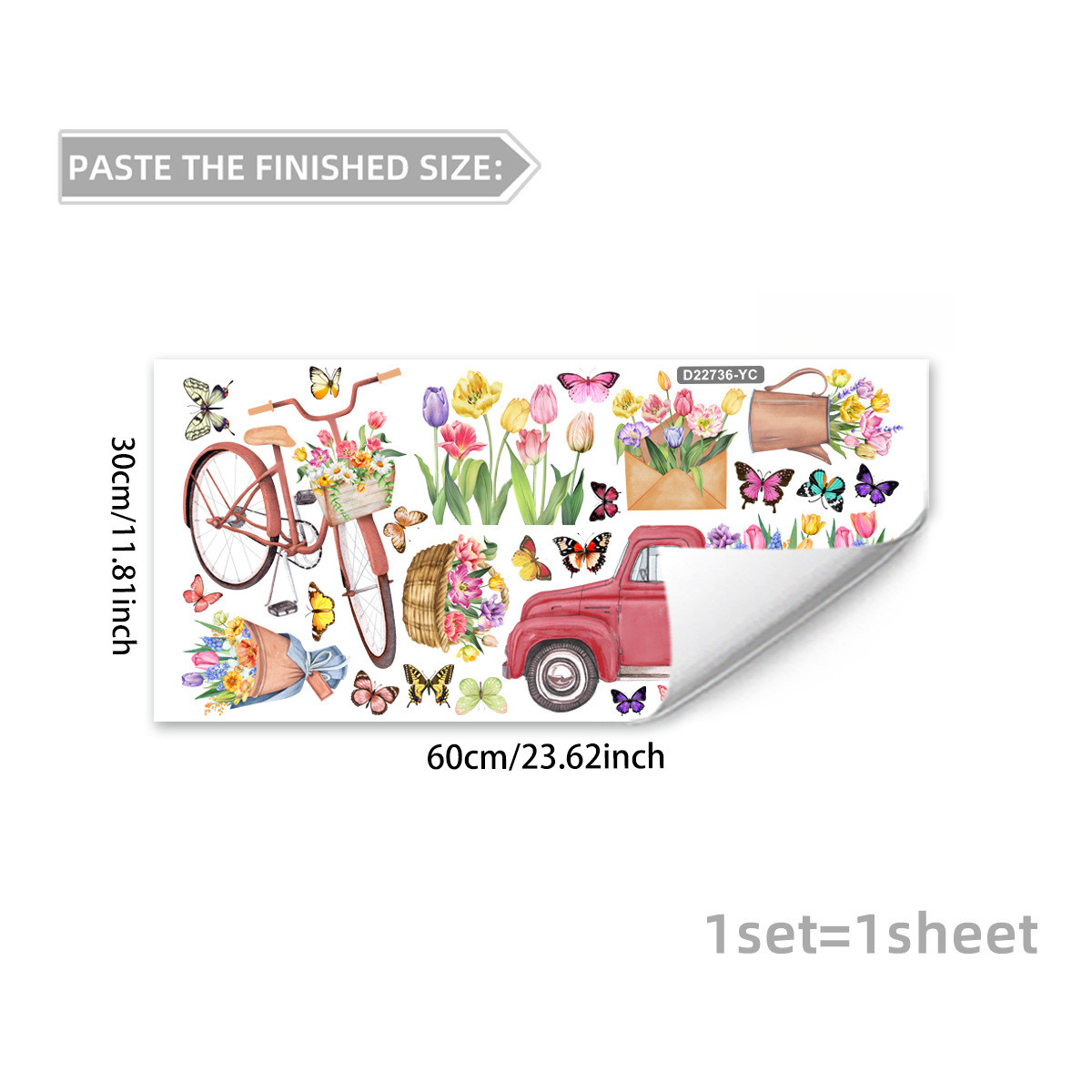 Tulip Spring Theme Static Window Sticker PVC Material 11.81 x 23.62 in