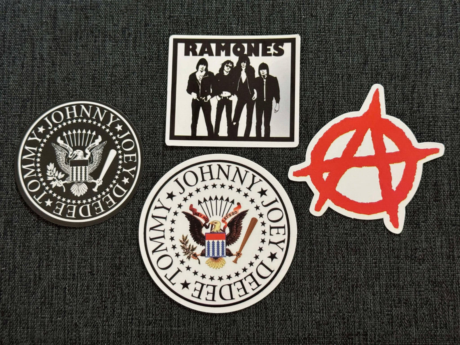 Lot (4) THE RAMONES 2″ to 2 3/4″ Band Logo STICKERS Fast! FREE SHIP! JOEY