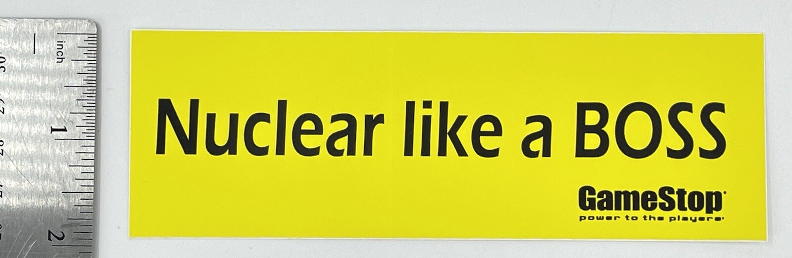 “Nuclear like a BOSS” Sticker Decal from Gamestop Yellow & Black 6″ x 2″
