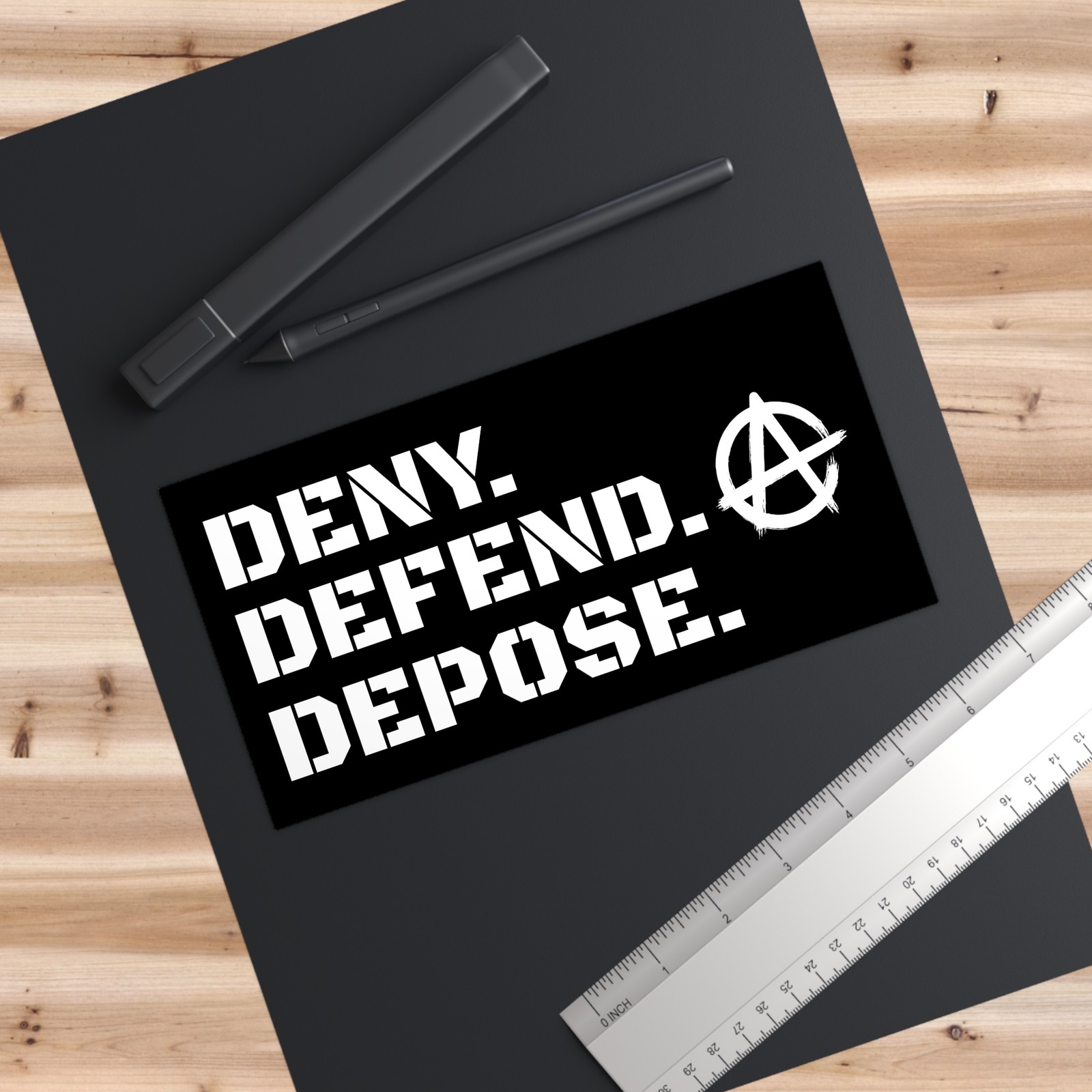 Anarchy Bumper Stickers – DENY DEFEND DEPOSE, Car Decal, 7.5 inch x 3.75 inch