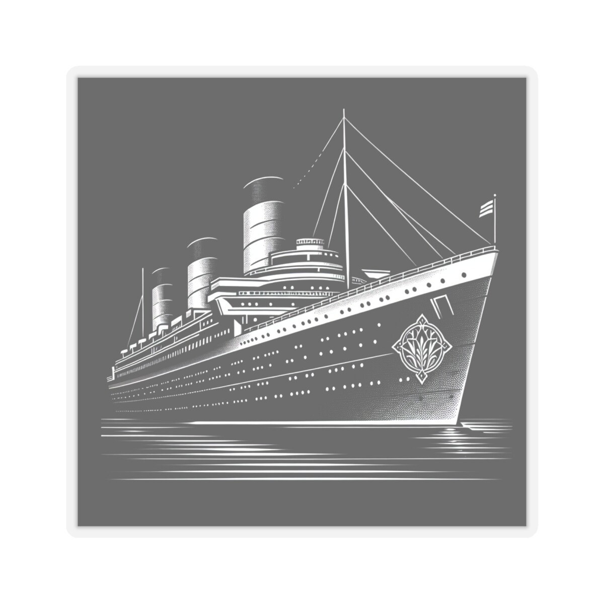 Sticker Art Deco Ocean Liner Illustration Vintage Style Vessel Cruise Ship Retro
