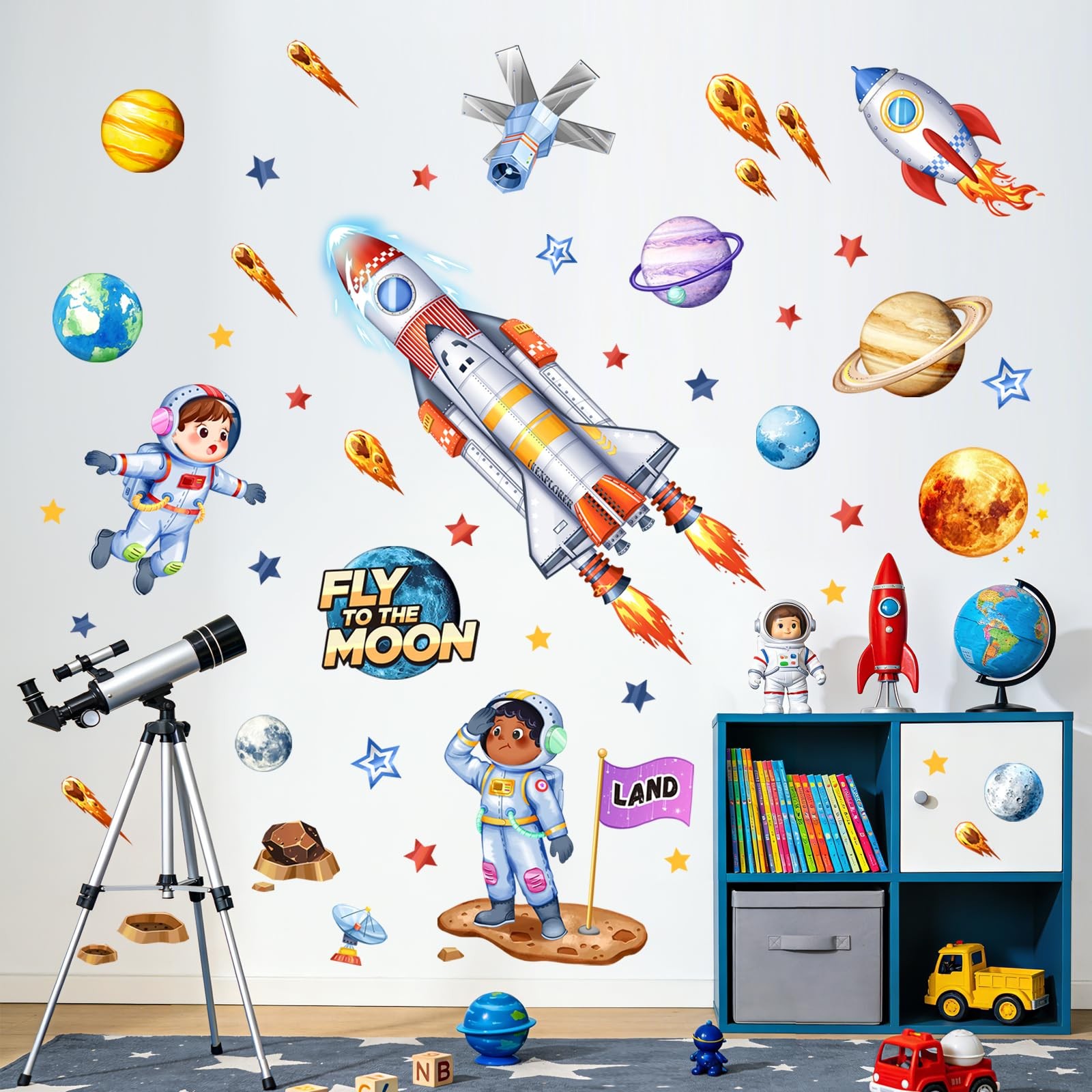 Space Wall Decals for , Rocket Astronaut Planet Peel and Stick Wall Art Stick…