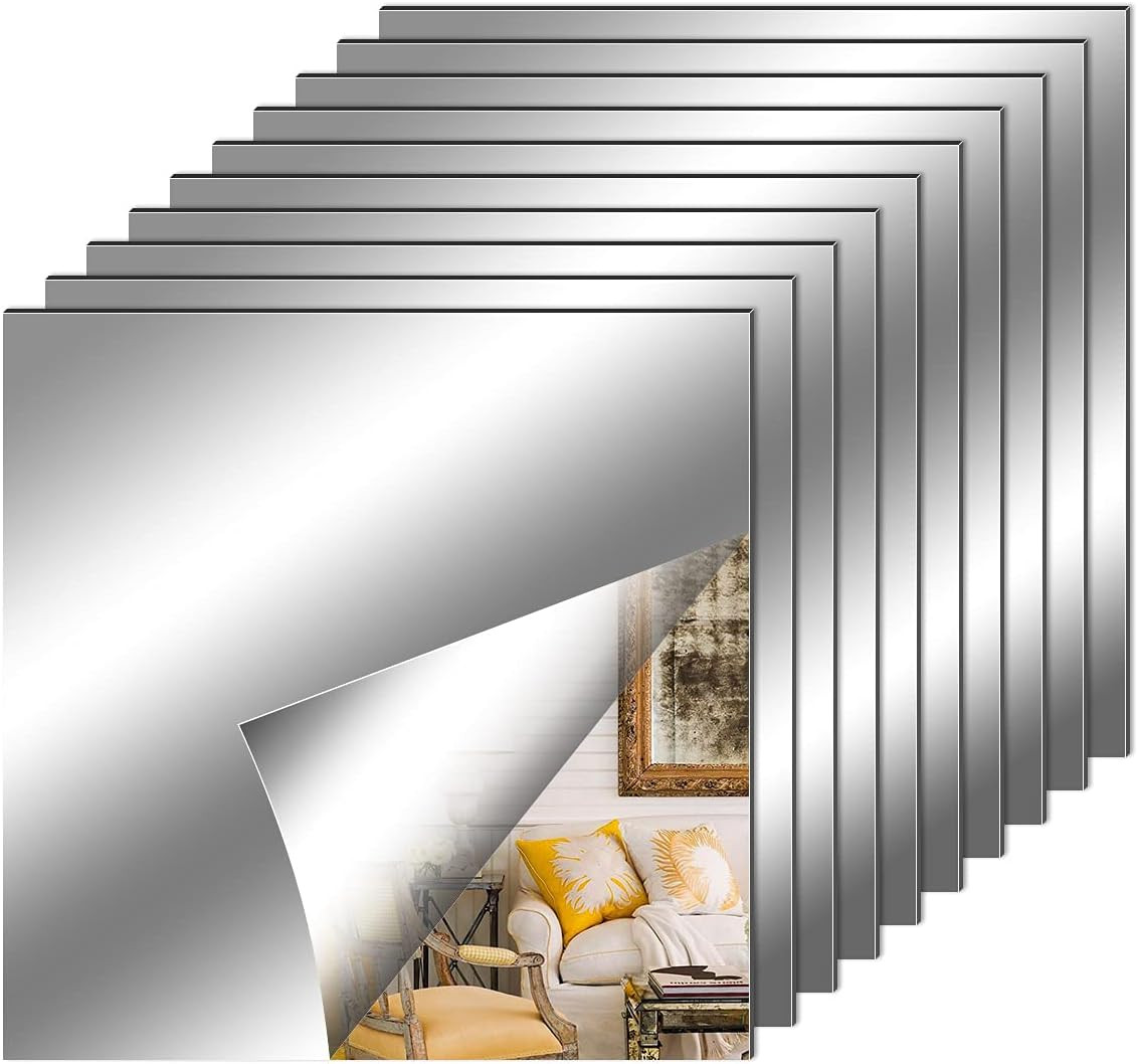 Fantasyon 10 Pieces Flexible Mirror Sheets, Self Adhesive Decorative Plastic Mir