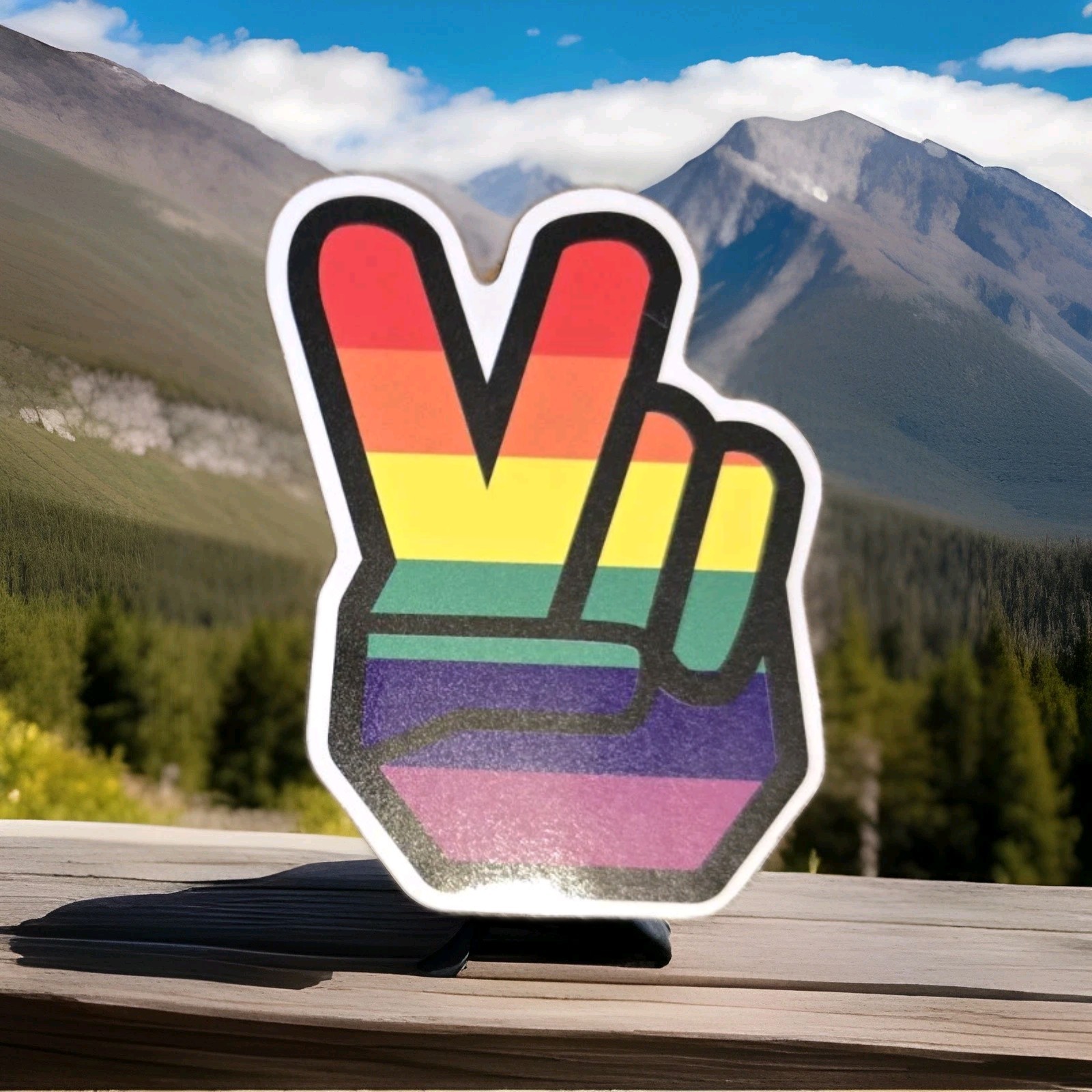 PRIDE PEACE Sticker 3″ X 2″ Vinyl Decal Rainbow Bye Hand Sign Laptop