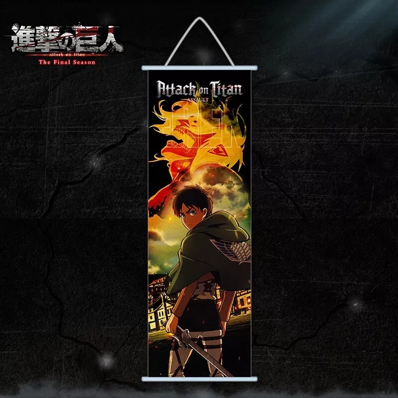 Attack On Titan Canvas Print With Rolling Frame 70×25Cm Eren Mikasa