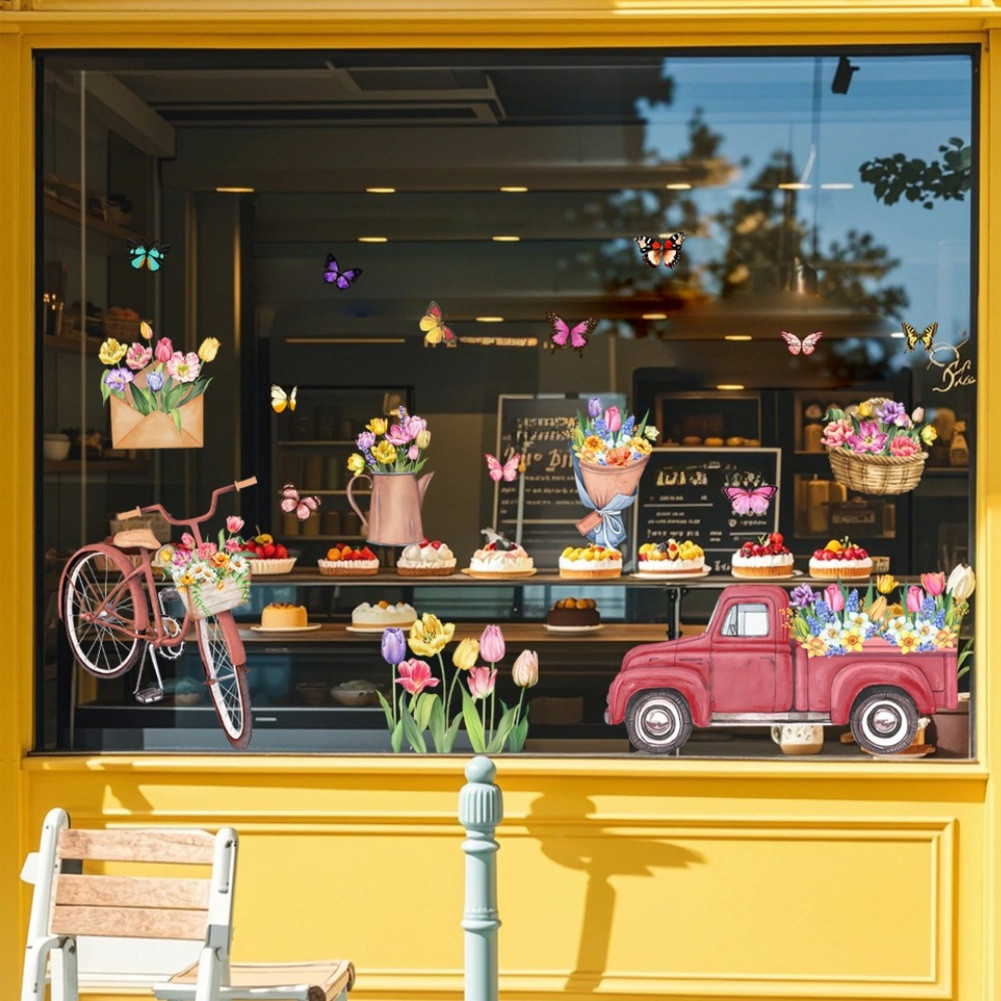 Tulip Spring Theme Static Window Sticker PVC Material 11.81 x 23.62 in