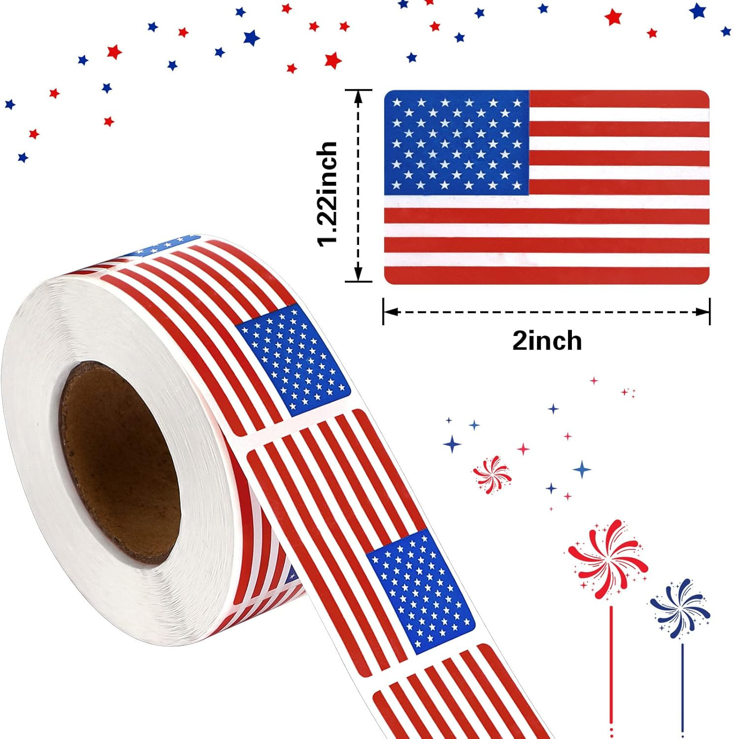 SANNIX 500 Pcs American Flag Sticker Roll,2 X 1.22 Inch US Flag Decal, USA Patri