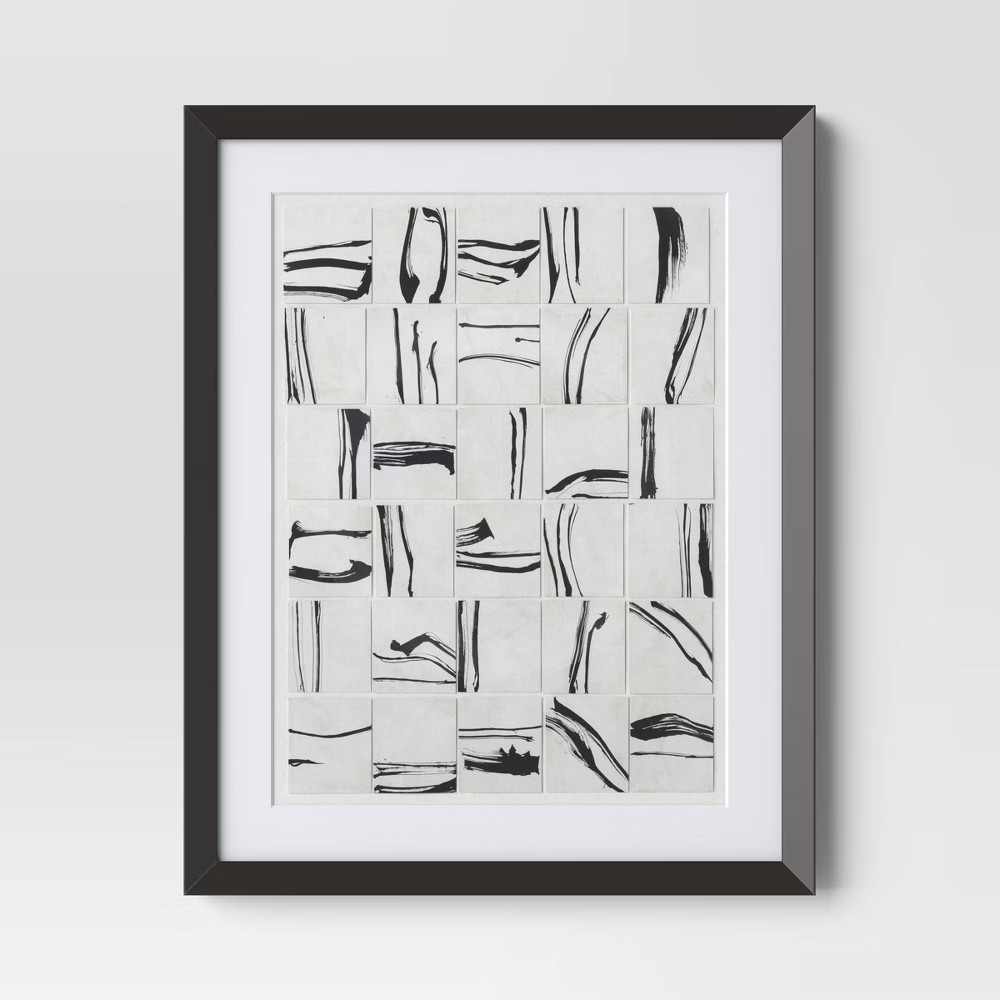 (Set of 2) 16″x20″ Patterned Lines Abstract Framed Arts Black – Threshold