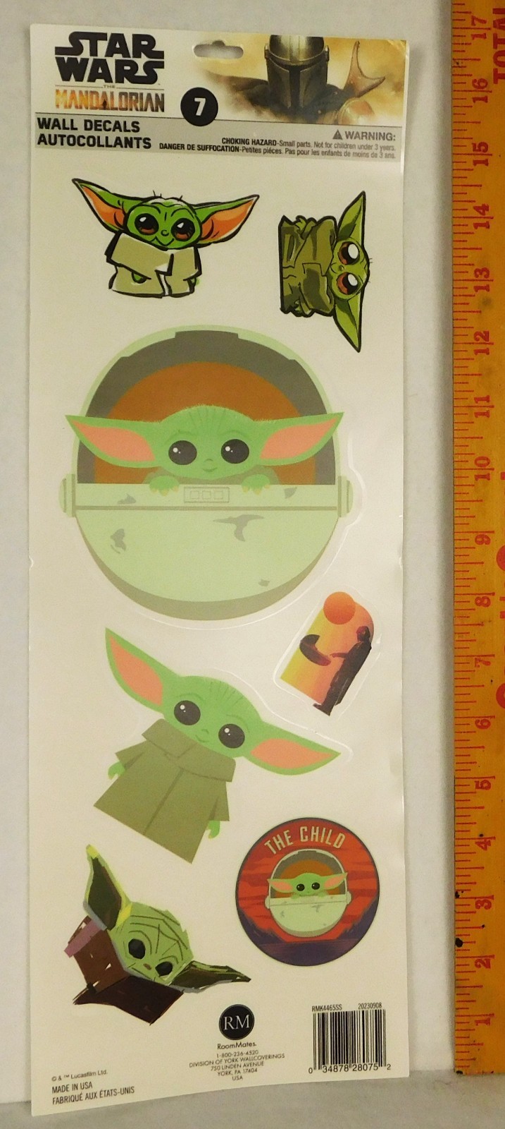 Grogu Star Wars The Mandalorian 7pc Peel, Stick, Remove Wall Decals Room Mates