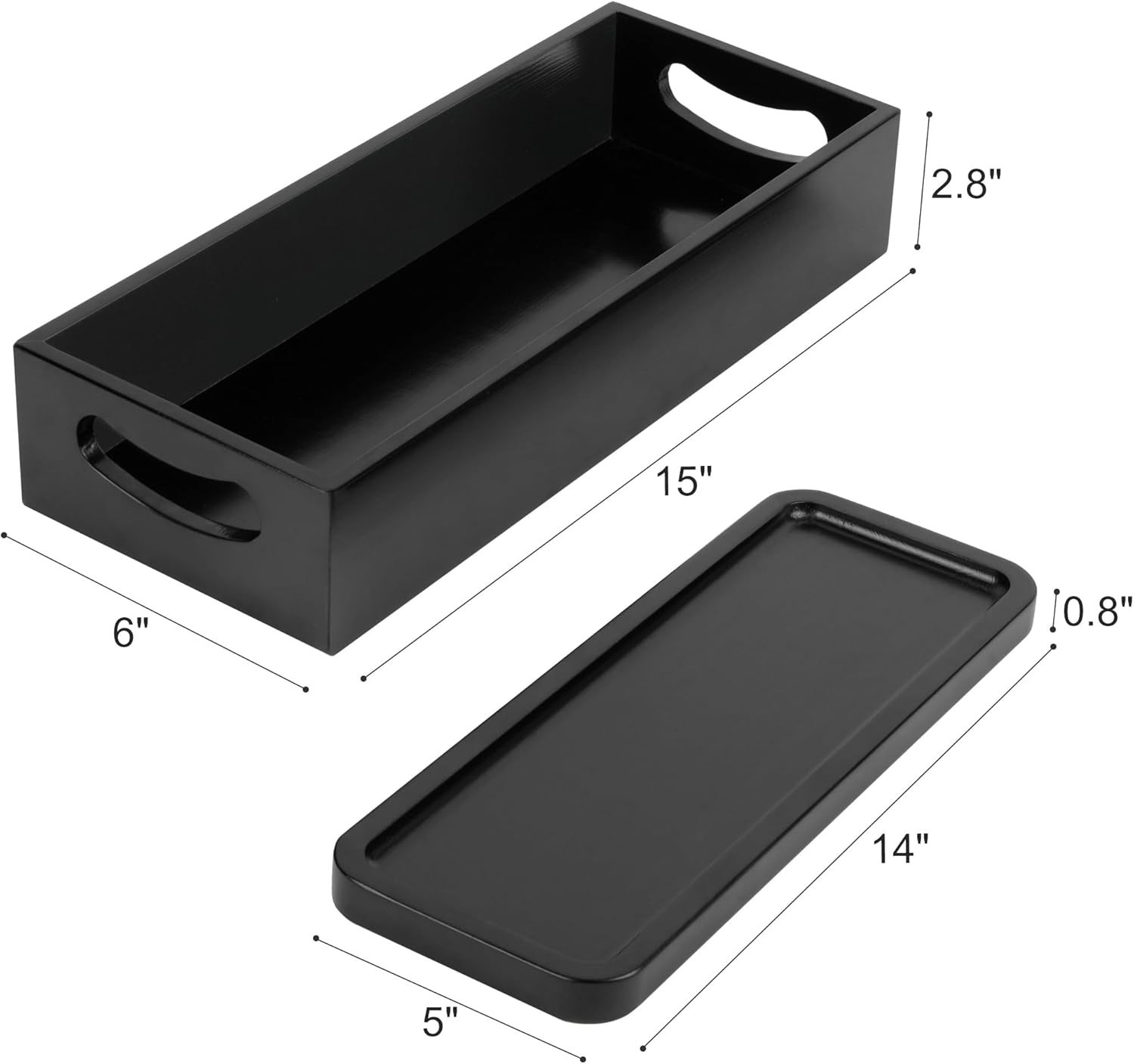 Set of 2 Black Wooden Bathroom Decor Box & Vanity Tray for Organizing Essentials