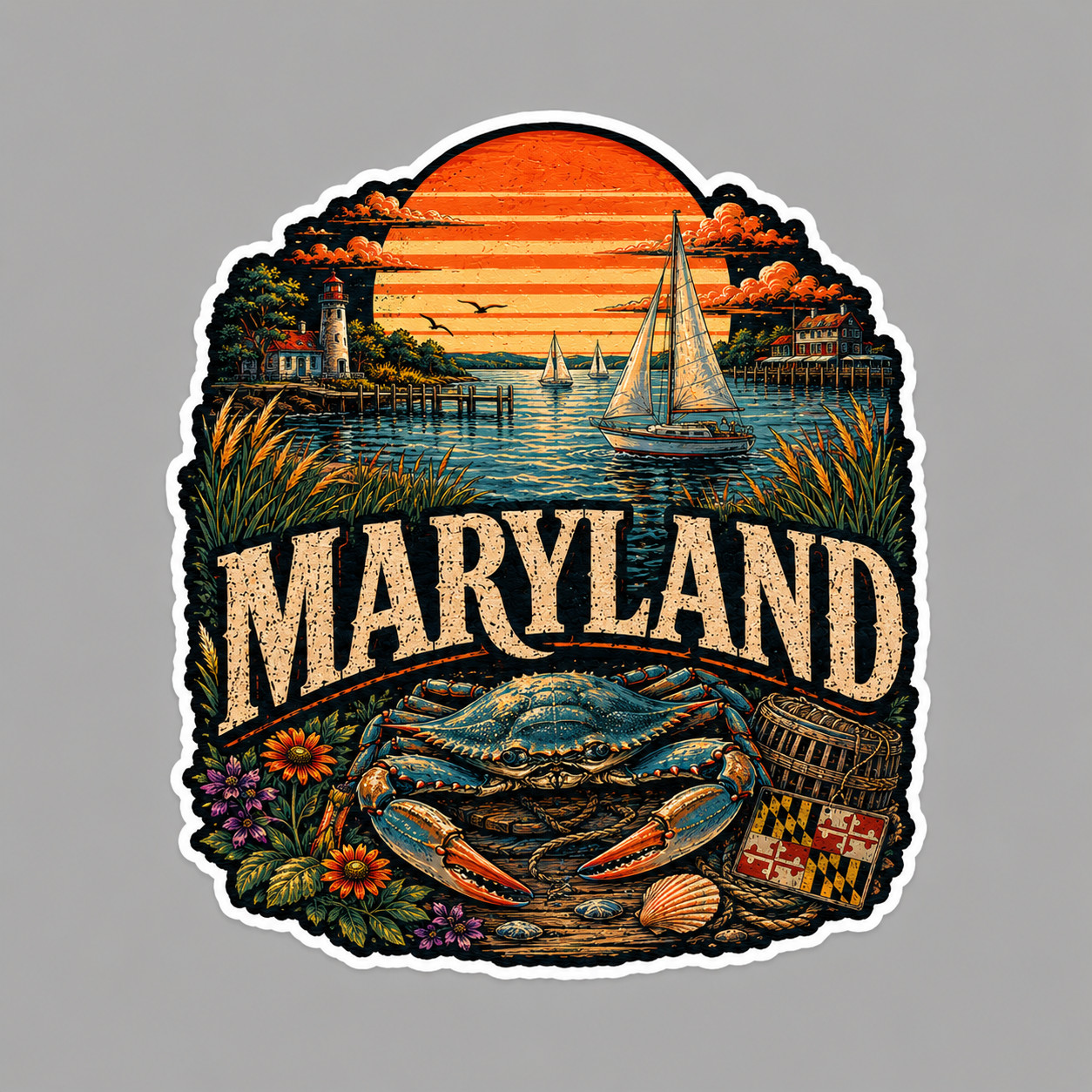 Maryland Sticker Vinyl Decal Blue Crab Chesapeake Bay Coastal Sailing Travel
