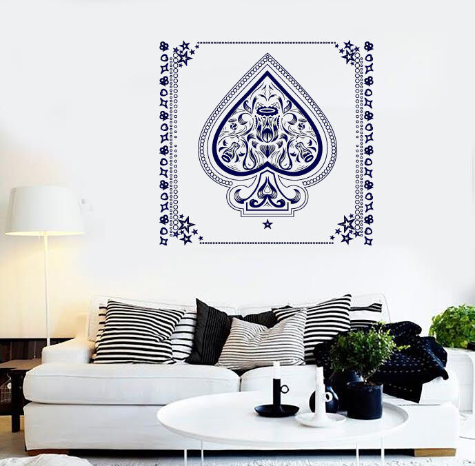 Vinyl Wall Sticker Aces of Spades with Flowers Pattern black white design (n689)