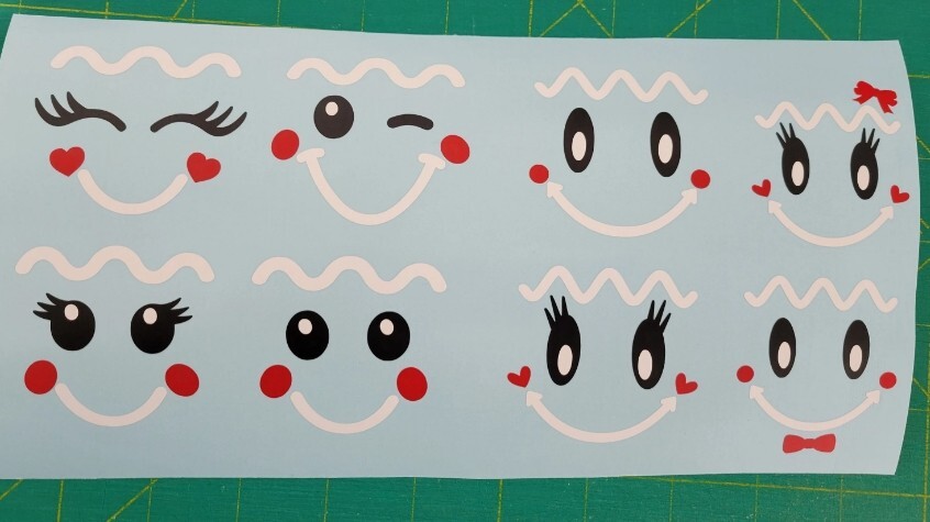 Set of 8 Christmas Gingerbread Men Faces Vinyl Decals Stickers 2″ tall ornaments