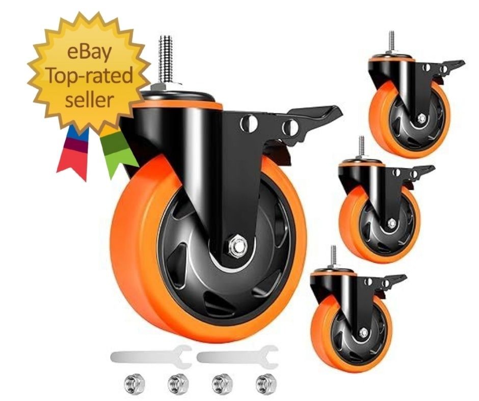 4 inch Stem Caster Wheels 2000lbs, Threaded Stem Casters Set of 4 Heavy Duty,3/8