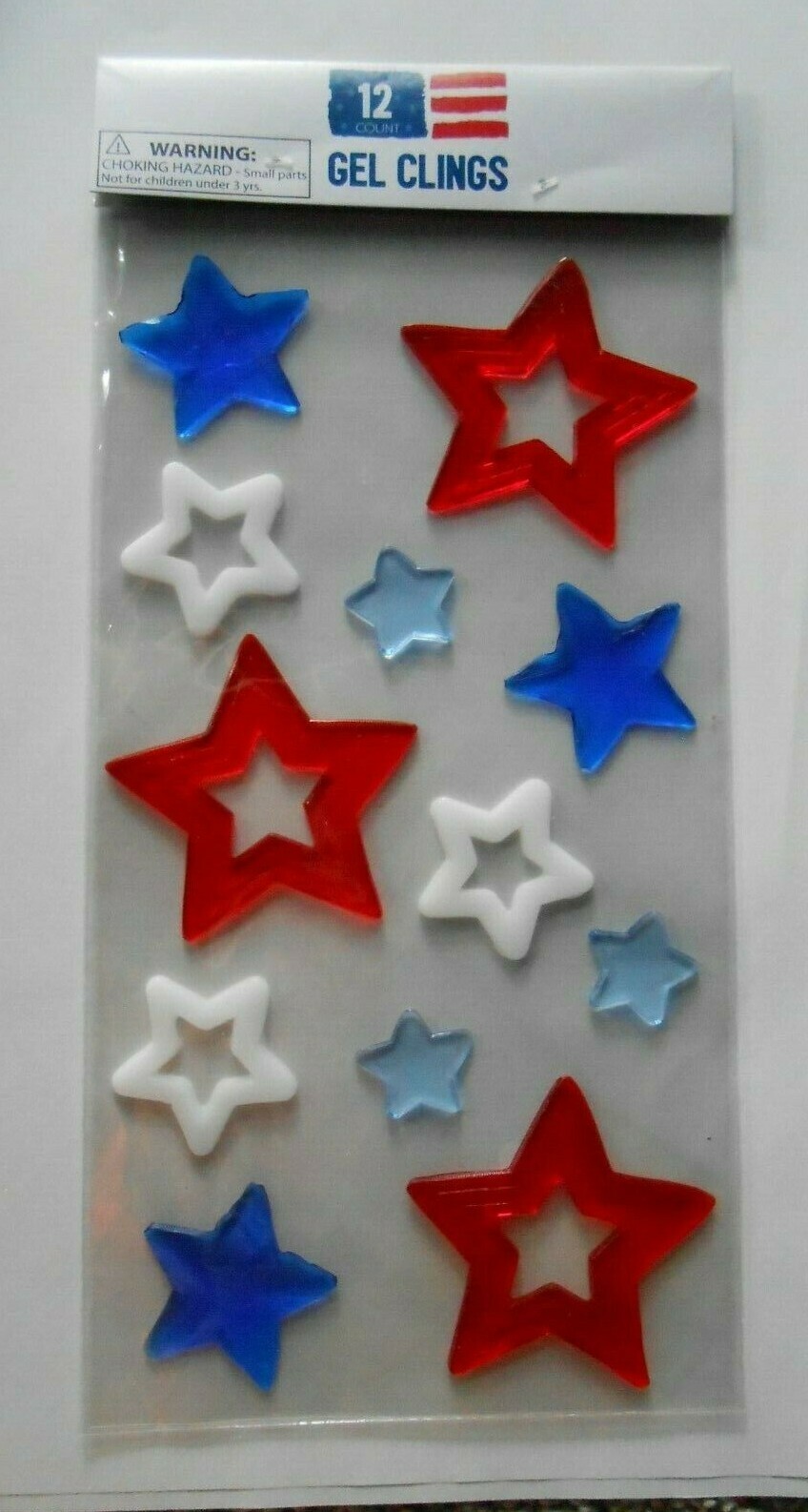 NEW USA Red White And Blue Stars 4th of July Gel Window Stickers Clings 12 ct