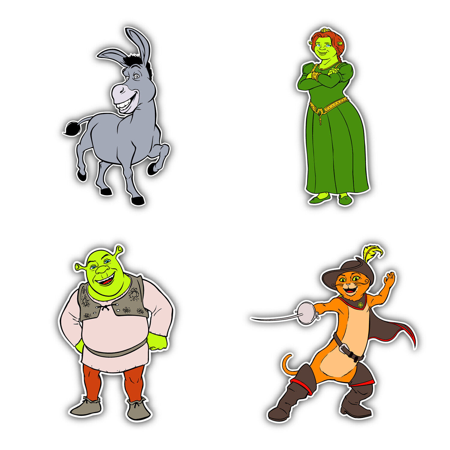 Shrek Cartoon Set Of 4 Vinyl Sticker Decal – 5” longer side ID:1