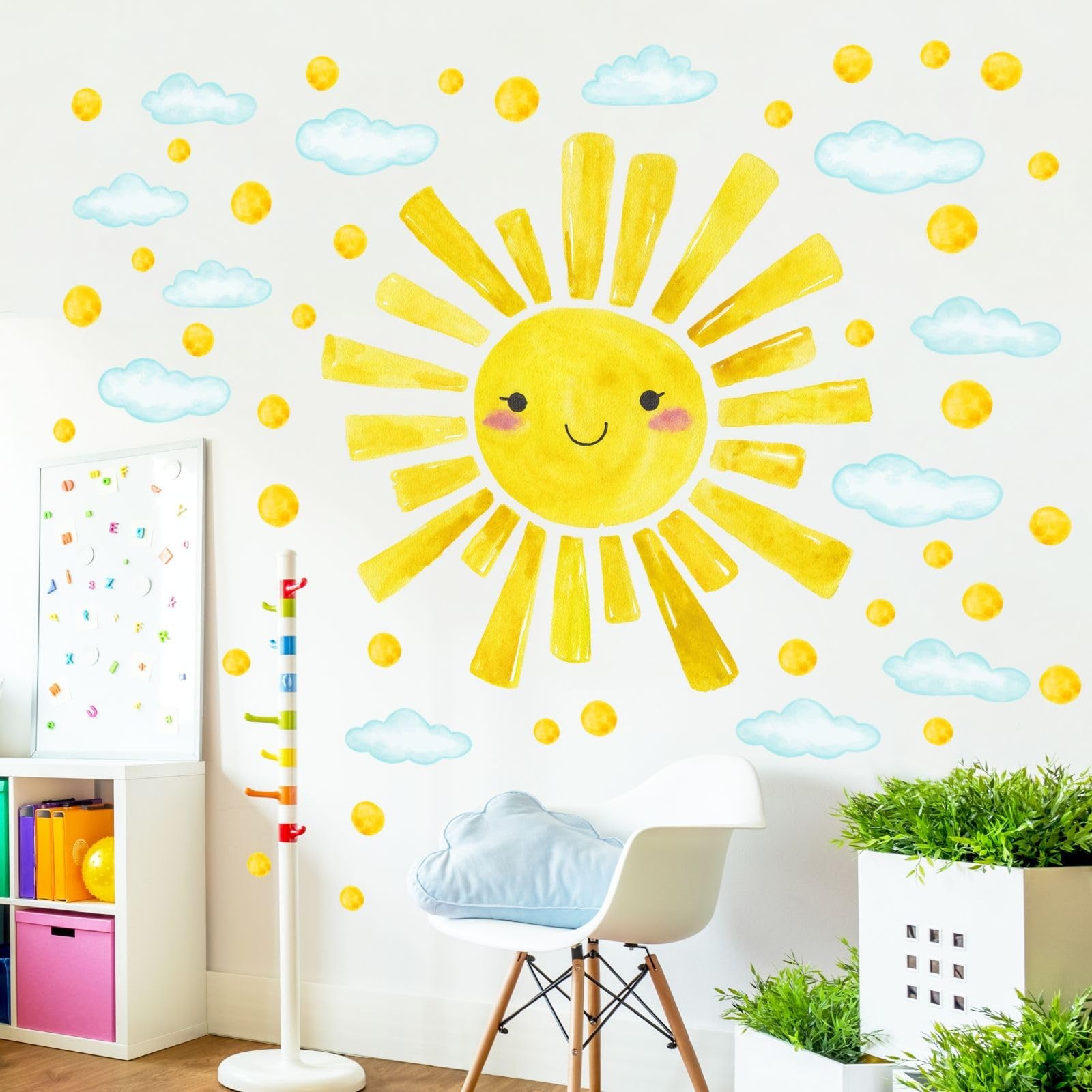 Watercolor Sun Wall Decals Cloud Polka Dots Stickers Kids Nursery Room Decor 12p
