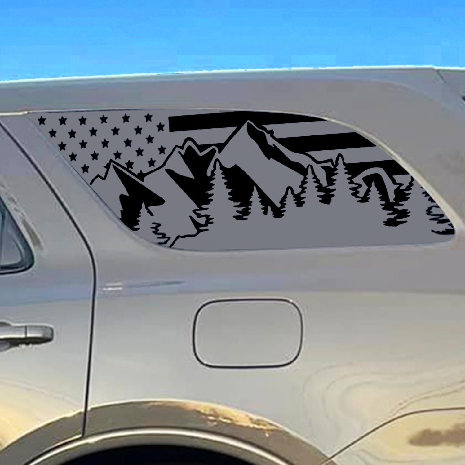 for Dodge Durango 2014-2023, Rear Side Window American Mountain Flag Decal,