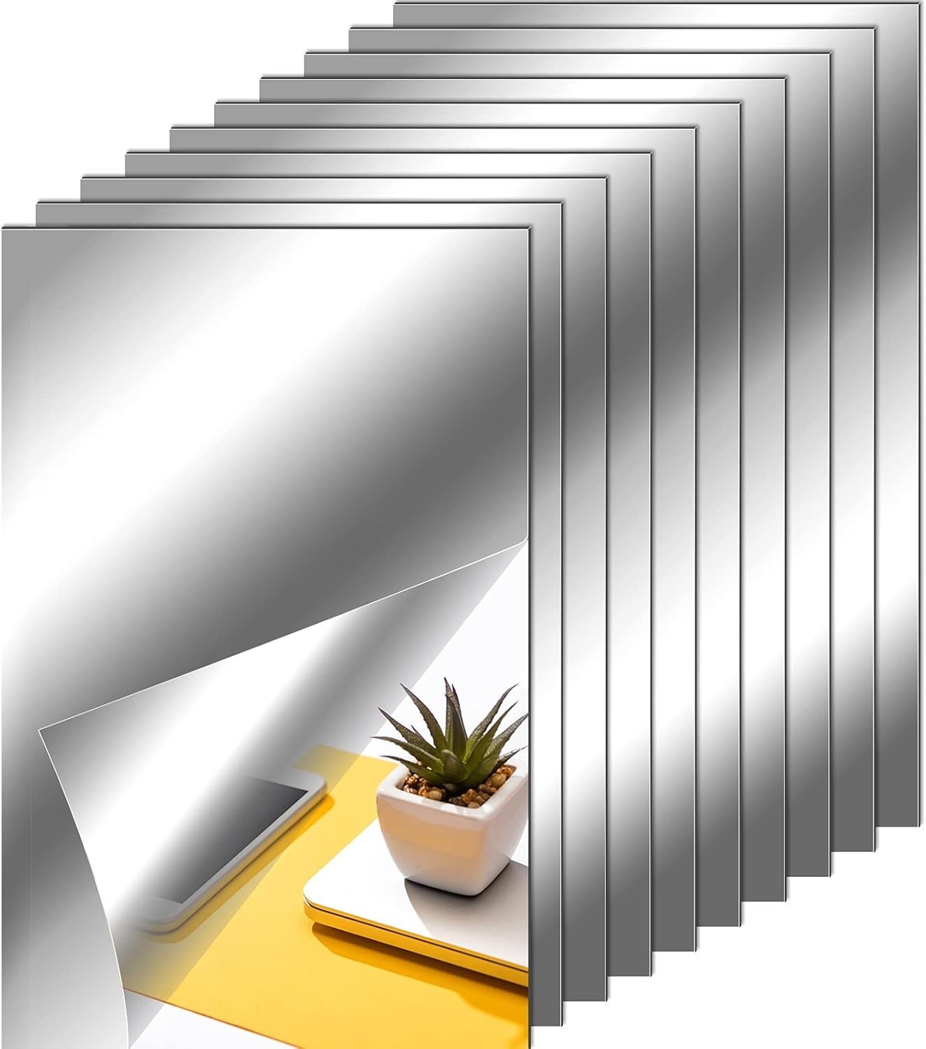 Reflective Wall Decor: 10 Adhesive Silver Mirror Stickers – 4 x 6 Inches