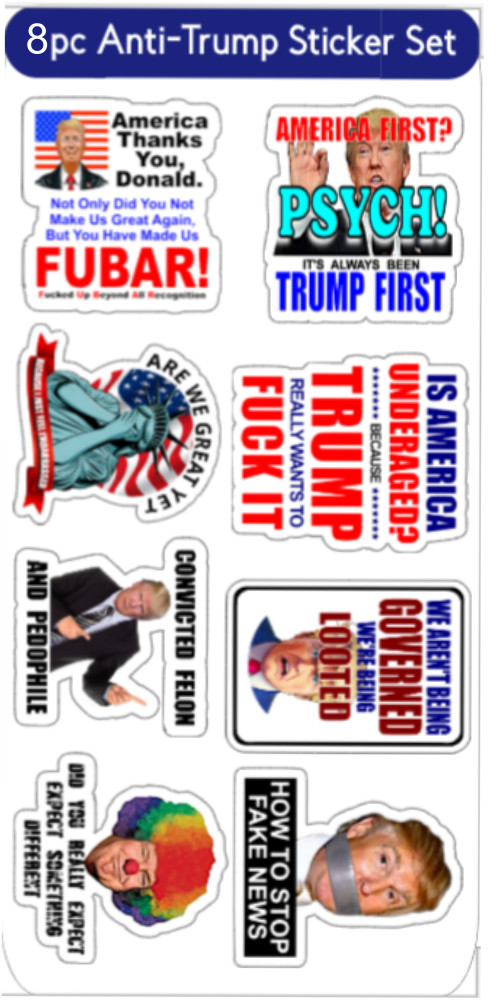 6pc Kiss Cut Anti Trump Sticker Set, Durable, Waterproof, 1.5″W x 1.5″H