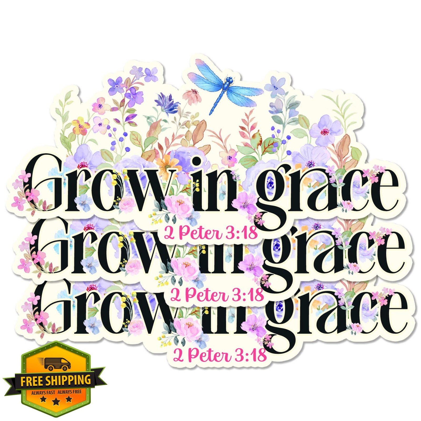 3 Pack Grow in Grace Sticker 3″ Christian Bible Verse Decal