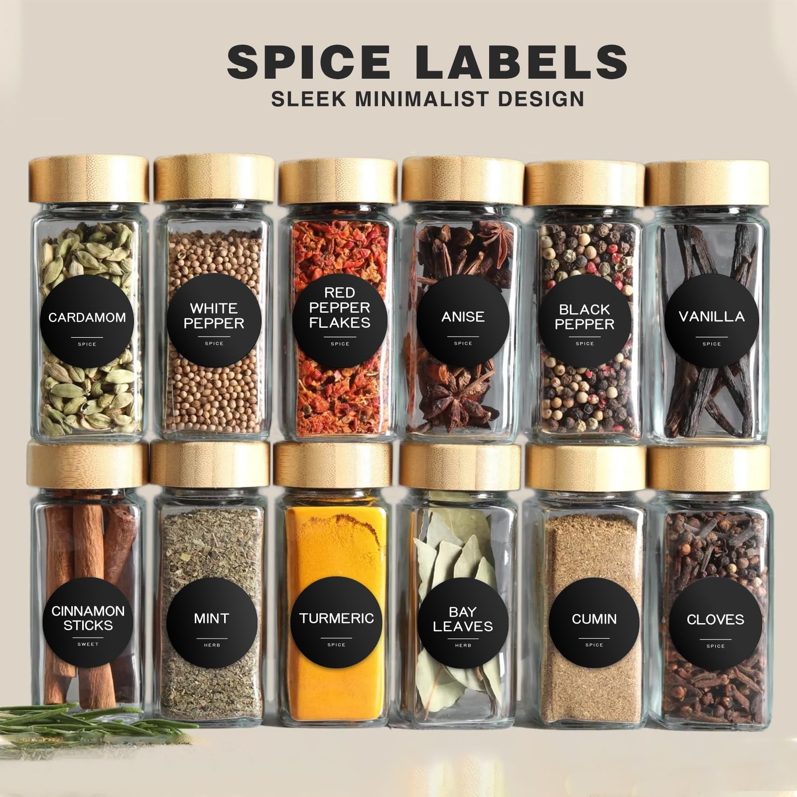 245 Spice Jar Labels – Round Preprinted Minimalist Waterproof Stickers for Ki…
